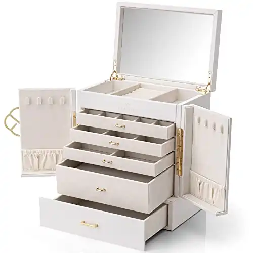 Vlando Large Jewelry Organizer Box with Mirror