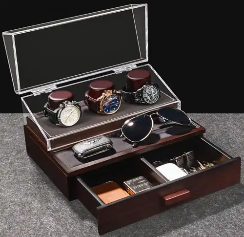 ZAPUVO Wood Watch display box with Acrylic Hinged Cover